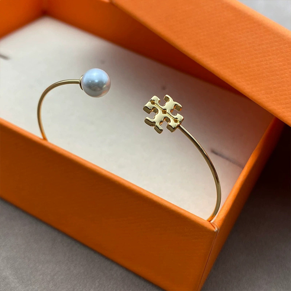 Tory Burch Gold Plated Double Row Pearl Bracelet